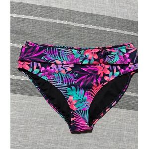 Heat Swimwear Womens Tropical Floral Bikini Bottoms Large Pink Teal Palm Leaf
